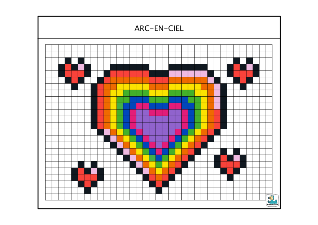 Pixel art coeur arc-en-ciel dodocraft