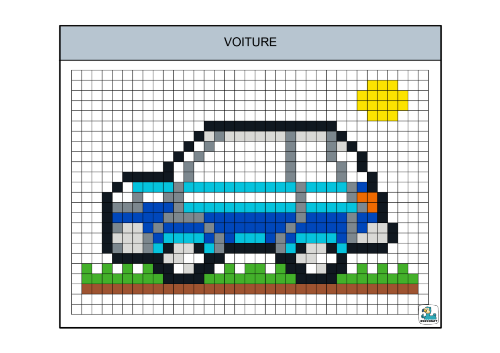 Voiture bleue pixel art dodocraft